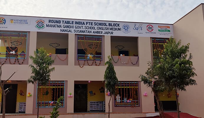 Front view of a decorated Government school in Jaipur