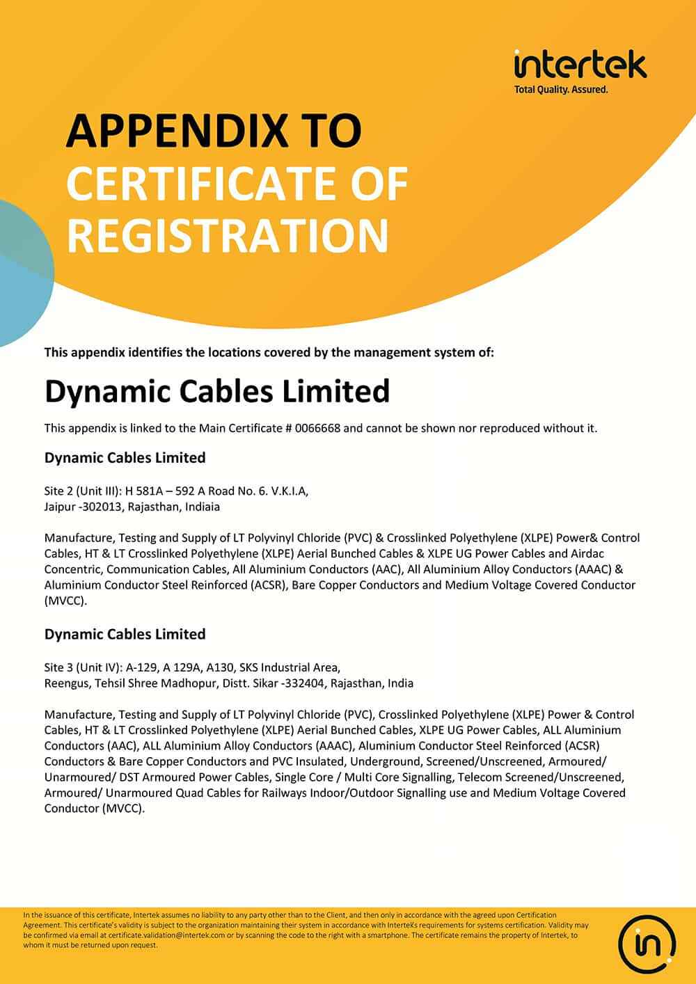 A certificate for a certificate of registration.